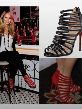 Christian Louboutin Mariniere Red Suede Gladiator Caged Stiletto Strappy Heels